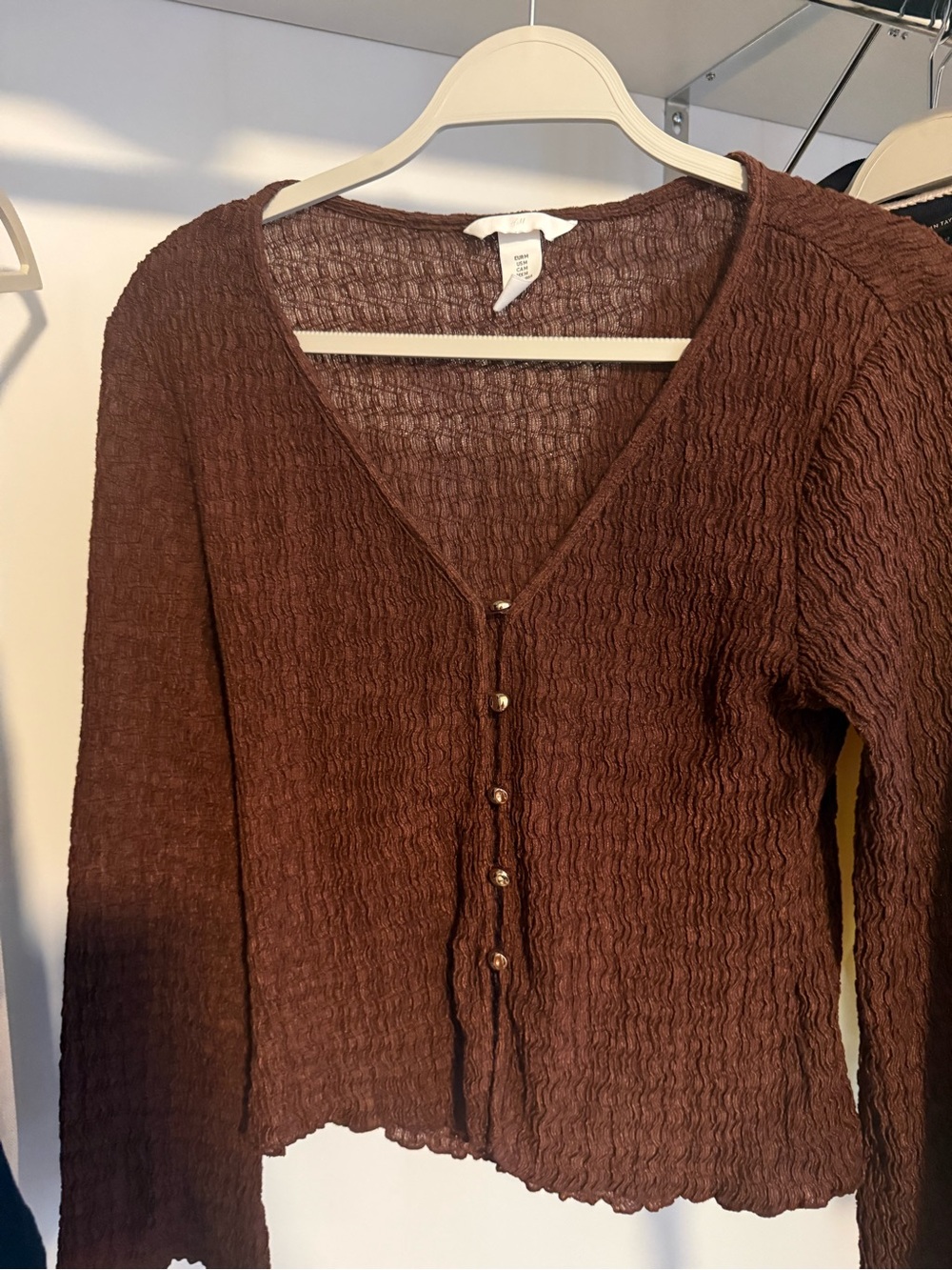 H&M Brown Waffle Knit Button-Front Cardigan